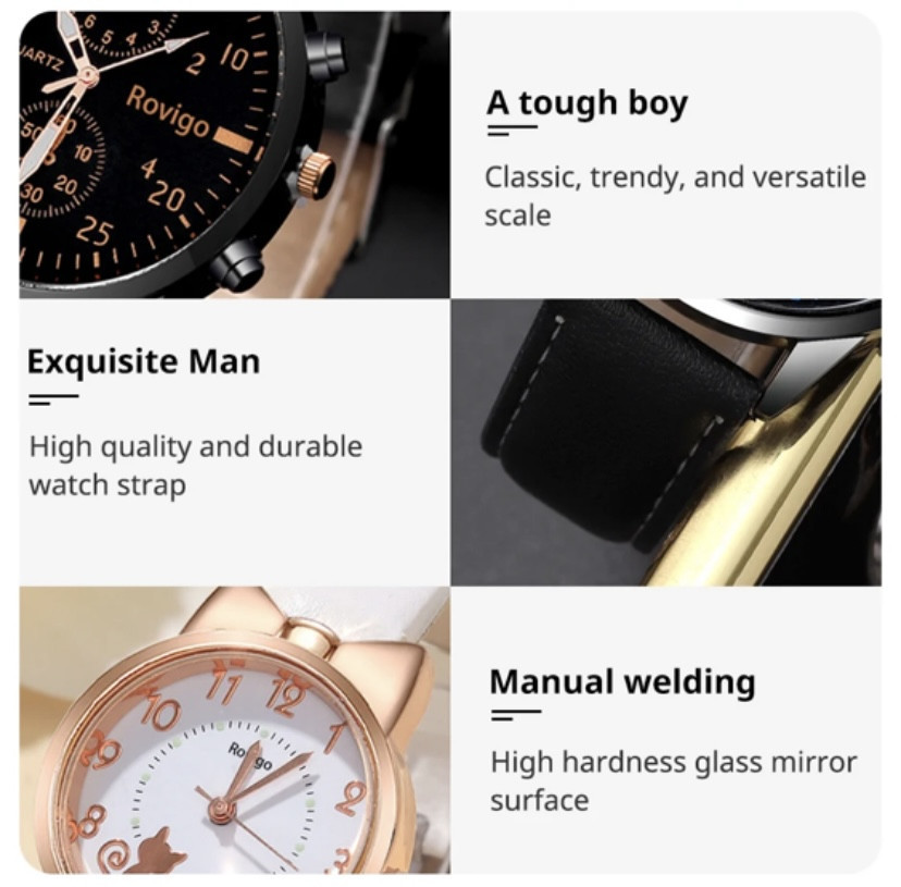 Подарочный набор для мужчин и женщин 2 парные часы с 2 ожерельем серце черно-белый Киев - изображение 7