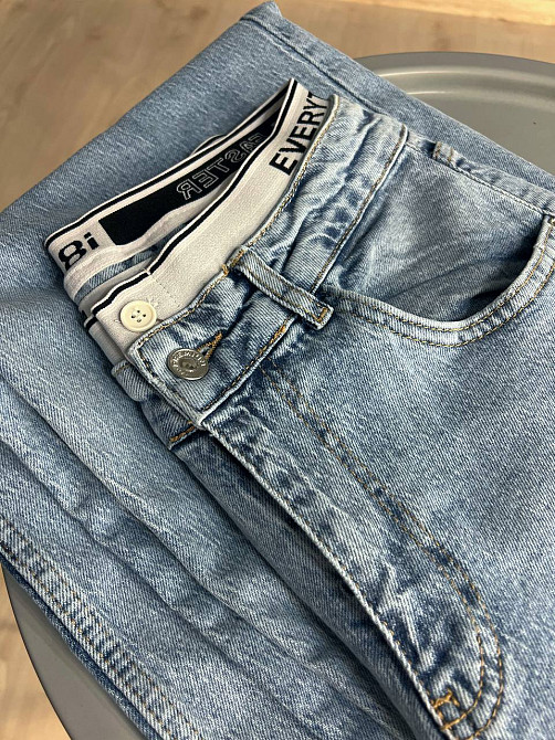 Джинсы женские I8 51896 BAGGY jeans резинка надпись широкие от бедра палаццо, голубой, 28, 28, 74 см, 108 см Киев - изображение 16