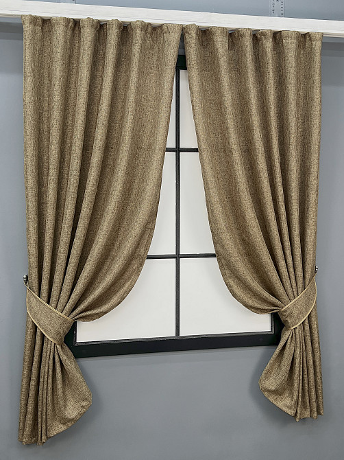 Комплект коротких штор VR-Textil Лен Мешковина № 1768ш Миндальный 130х170см 2 шт (35-0446) Киев - изображение 2