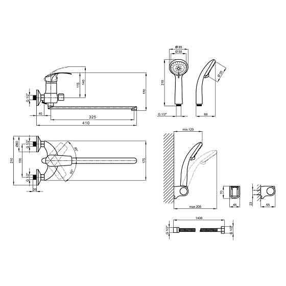 Смеситель для ванны Lidz Mars 005 с поворотным изливом (c душевым гарнитуром) (k40) LDMAR005CRM34853 Chrome Киев