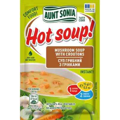 Їжа швидкого приготування Тьотя Соня Суп грибний з грінками 15 г (4820015102836) Вінниця