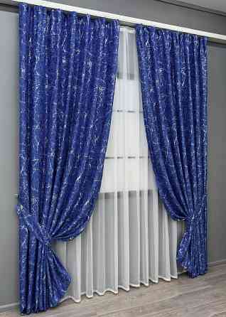 Комплект готових штор VR-Textil Льон мармур Royal Touch № 2003ш Синій 150х270 см 2 шт (33-0971) Київ