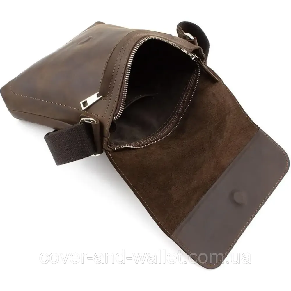 Коричневая наплечная сумка на магнитах из винтажной кожи Grande Pelle 754120 Киев - изображение 7