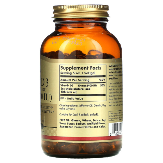 Витамин холекальциферол Д3 Solgar Vitamin D3 10 мкг 400 МЕ 100 гел капс Киев