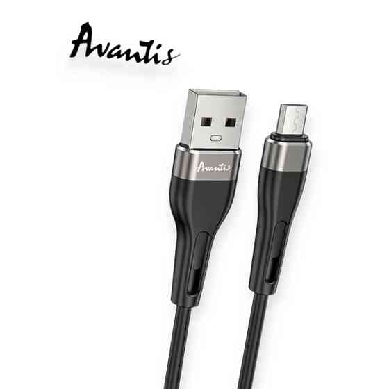Кабель для зарядки Avantis USB - Micro USB, 1м, 2.4А черный, круглый силиконовая оплетка 295238 Мукачево