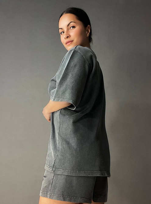 Костюм жіночий Pepper mint 25-01 варений тай-дай футболка та шорти оверсайз графіт, графіт, S Київ - фото 6