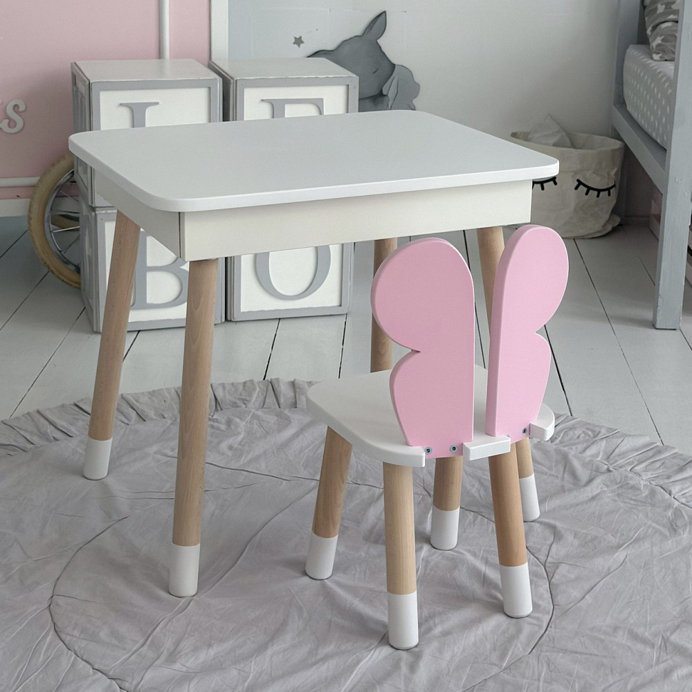 Дитячий дерев'яний столик з відкидним верхом 53×60×45, стіл з нішею в дитячу, білий Київ - фото 7