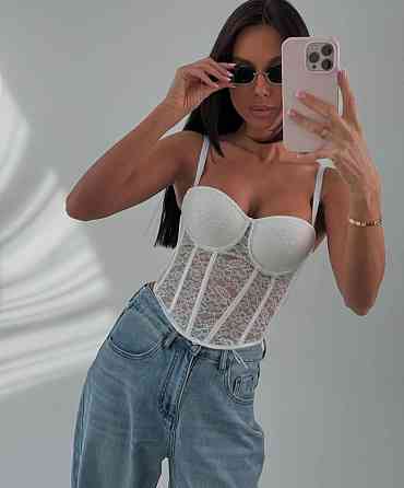 Женский романтичный кружевной корсет на бретелях гипюр L/XL, Белый Одесса