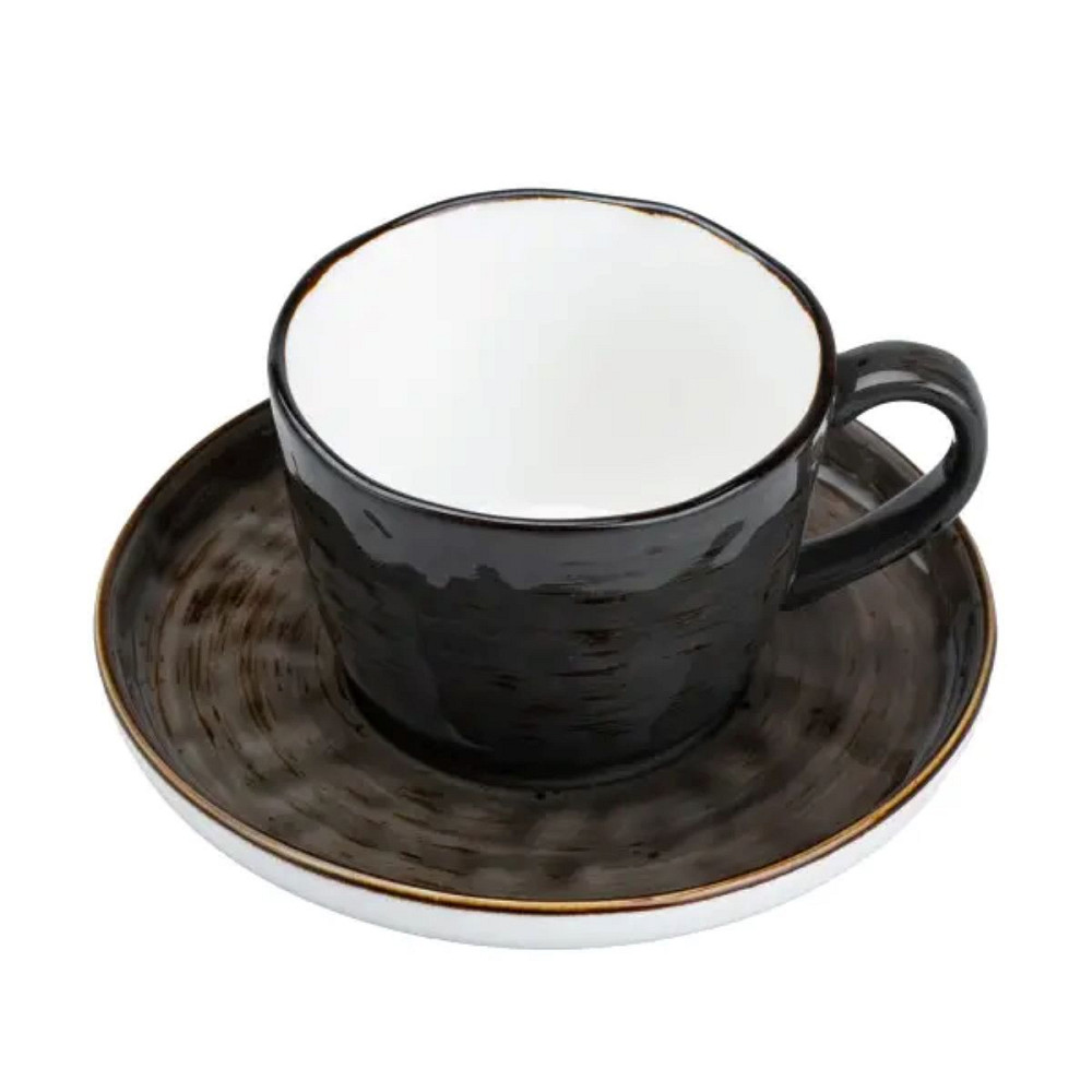 TS Kitchen Чашка із блюдцем порцелянова 250 мл для чаю кави Коричнева Коломыя - изображение 3