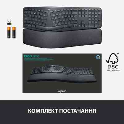 Клавіатура Logitech ERGO K860 Bluetooth/Wireless UA Black (920-010108) Вінниця