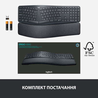 Клавиатура Logitech ERGO K860 Bluetooth/Wireless UA Black (920-010108) Винница - изображение 6