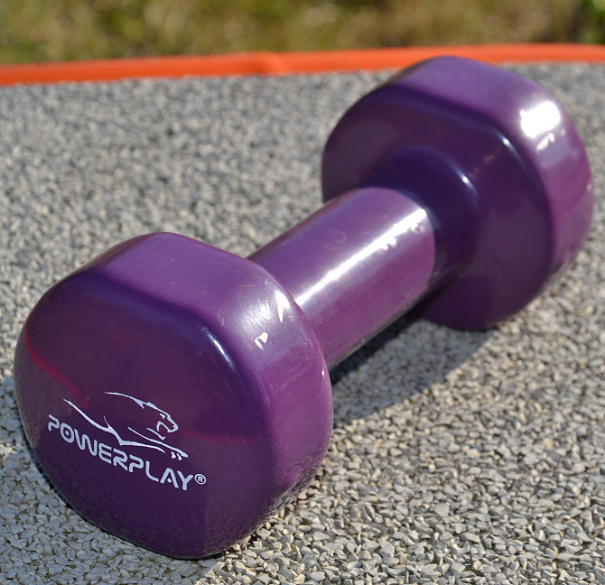 Гантелі вінілові PowerPlay 4125 Achilles 2*2.5 кг. Фіолетові (пара - 2шт.) + Резинка для фітнесу 7,5 Каменское - изображение 10