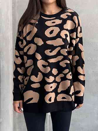 Жіночий принтований затишний оверсайз светр в'язка Чорний Одеса