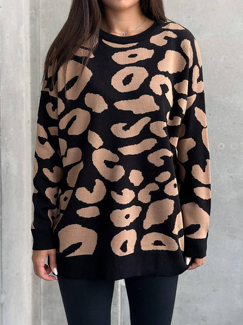 Жіночий принтований затишний оверсайз светр в'язка Чорний Одеса - фото 1