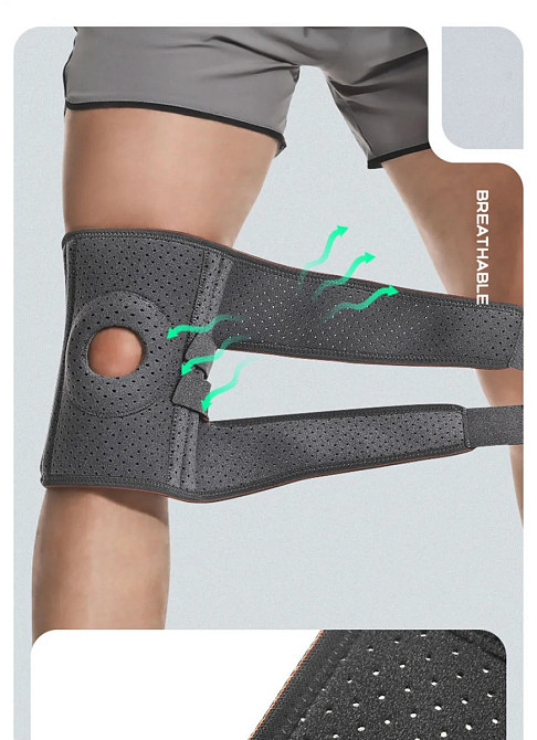 Ортез колінний AOLIKES із металевими пружинними бічними стабілізаторами та силіконовими накладками, регульований 35-62см (сірий) Николаев - изображение 4