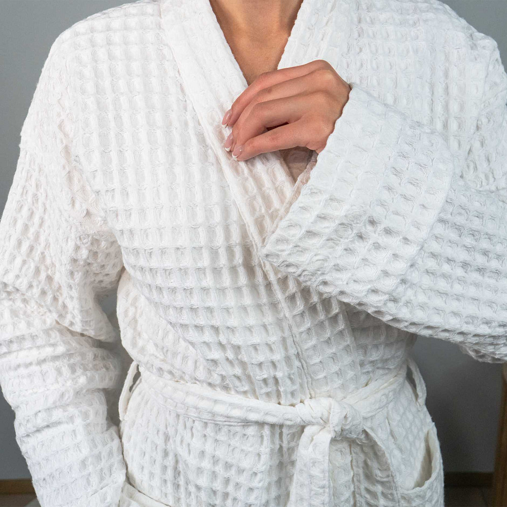 Вафельный халат женский воротник стойка с длинным рукавом YouStar 100% хлопок 380 г/м2 (Белый) S Сумы - изображение 10