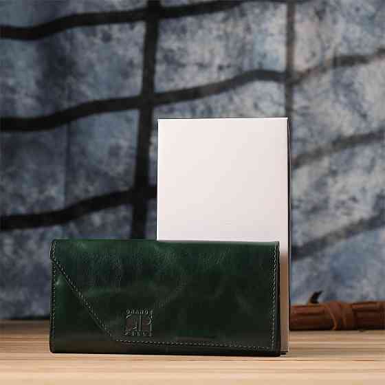 Добротный кошелек в два сложения из натуральной гладкой кожи GRANDE PELLE 22945 Зеленый Киев