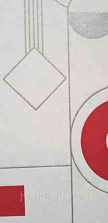 Шпалери вінілові на флізеліні Rasch Clasik 0,53х10 дитячі фігури смуги знаки червоні чорні сірі на білому Київ