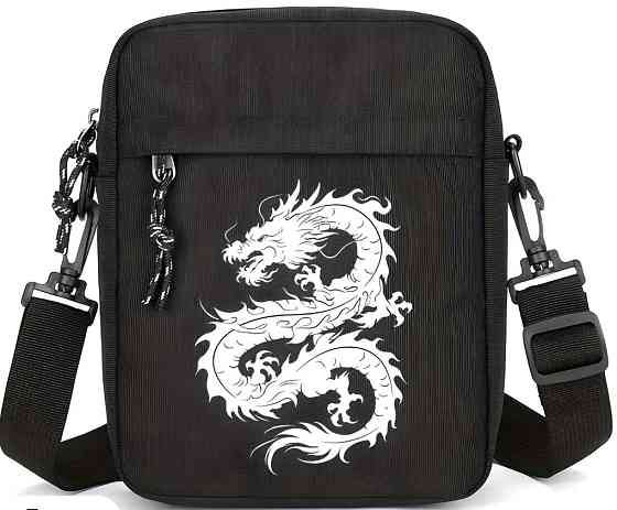 Стильна Чоловіча Чорна Сумка через Плече з принтом дракона. Харків