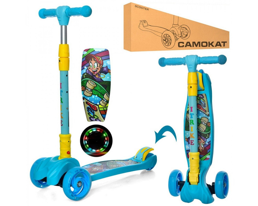 Самокат детский трехколесный складной iTrike Maxi JR 3-060-11-BL с подсветкой колес Розовый Каменец-Подольский - изображение 2