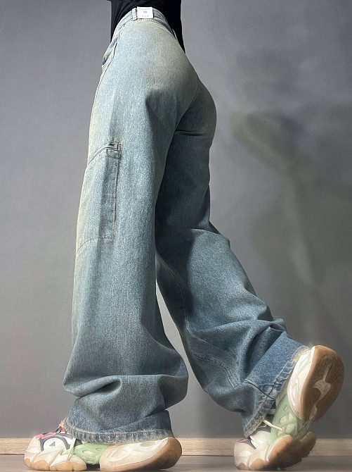 Джинсы женские Its Basic 3123 cargo fit косой шов карманы сбоку винтаж широкие голубые, голубой, 34, Одесса - изображение 7