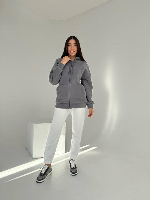 Женская теплая флисовая кофта на змейке плотный двухсторонний флис Графит, 42/44 Одесса - изображение 4