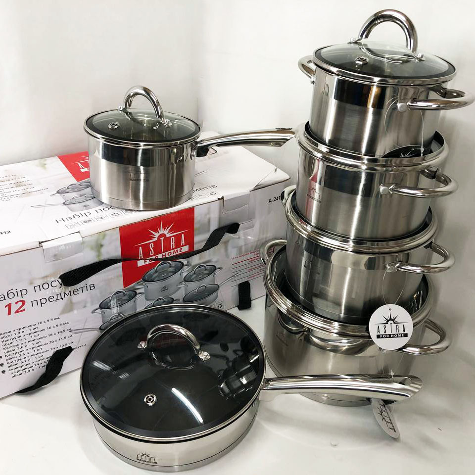 Набір каструль для електронної плити 12 предметов ASTRA A-2412, Набір якісних каструль QE-76 Львів - фото 7
