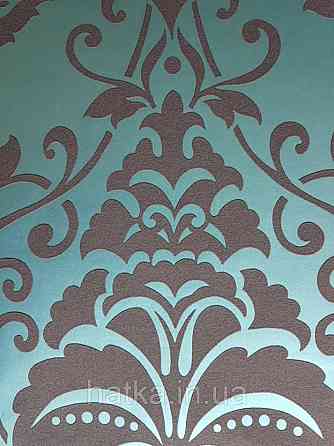 Вінілові шпалери на флізелін AS creation Attractive вензель великий структурний чорний на бірюзовому Київ