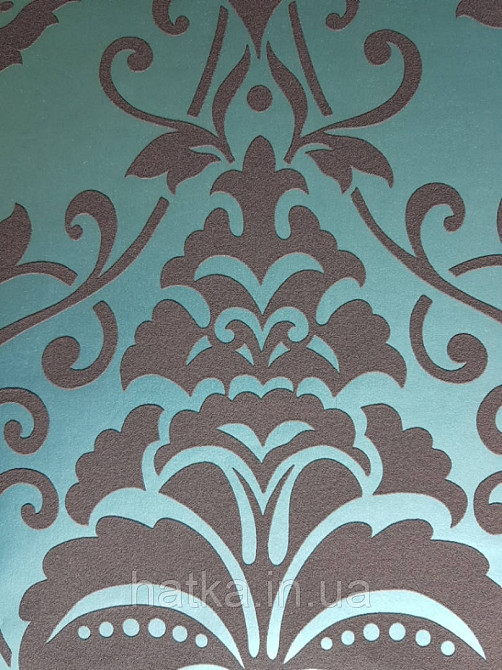 Вінілові шпалери на флізелін AS creation Attractive вензель великий структурний чорний на бірюзовому Київ - фото 2
