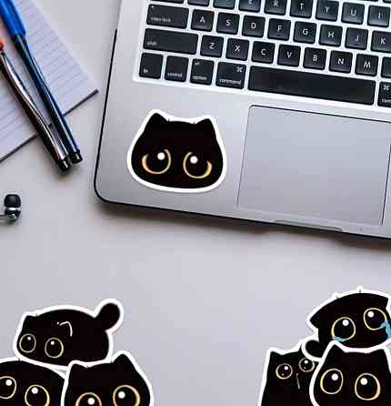 Набор наклеек черные коты 50 шт, виниловые стикеры котики, наклейки для ноутбука телефона декора Киев