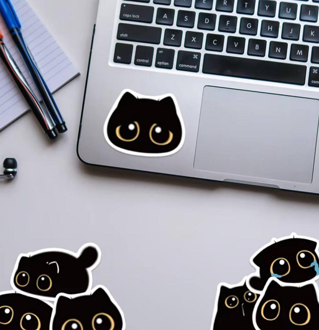 Набір наліпок чорні коти 50 шт, вінілові стікери з котиками, наклейки для ноутбука телефону декору Київ - фото 4