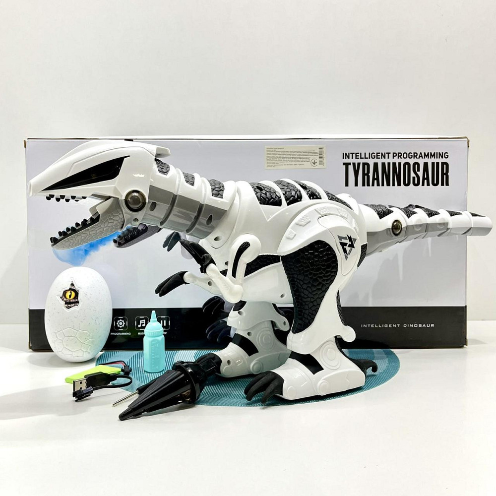 Робот-динозавр на радіокеруванні ходити танцює гарчити реагує на дотик з парою та підсвічуванням 59см Біло-чорний (K29) Чернігів - фото 5