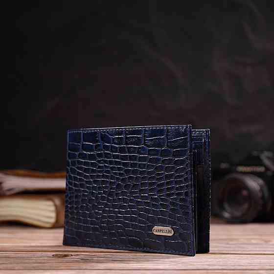 Красивый горизонтальный мужской бумажник среднего размера из натуральной кожи с тиснением под крокодила Киев
