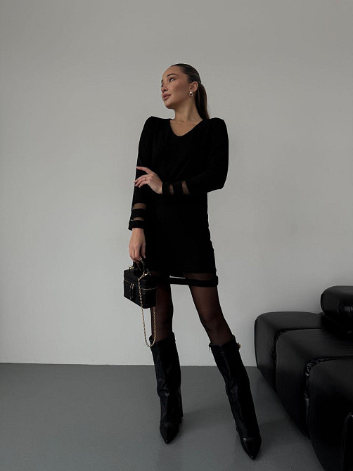 Жіноча стильна святкова сукня з вставками з сітки вільного фасону креп дайвінг + сітка Одеса - фото 6