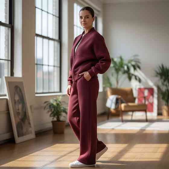 Жіночий костюм-двійка з широкими штанами Бордовий 42/46 Харків