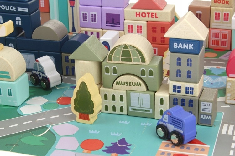 Набор деревянных развивающих кубиков для детей город 115 блоков с ковриком Kruzzel (11228) Нововолынск - изображение 5