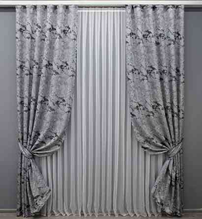 Комплект готових штор VR-Textil Жакард Мармур Al3 № 1598ш Світло-сірий з чорним 145х250 см 2 шт (39-917) Київ