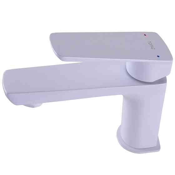 Змішувач для умивальника TOPAZ LEXI TL 21201-H57-W на гайці, Білий глянець ,шланги TAQ-M1055,D25 Луцк