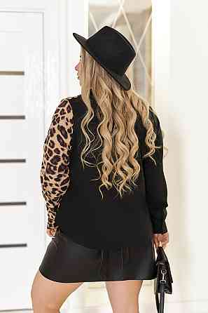 Елегантна блуза з леопардовим принтом "Sanna" | Норма і батал Чорний, 46-48 Київ