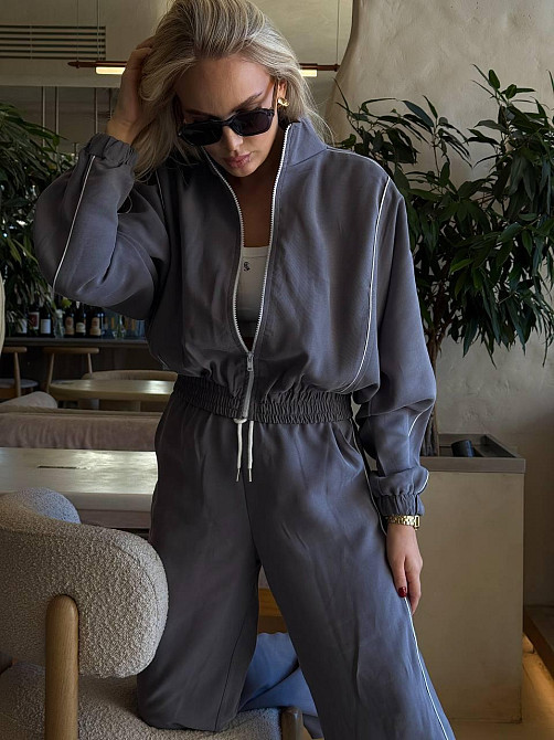 Женский стильный костюм двойка: кофта и штаны в спортивном стиле купра с бархатным напылением Серый, 44/46 Одесса - изображение 6