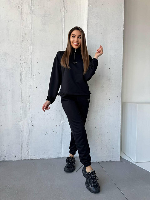 Жіночий повсякденний костюм-двійка: кофта та штани двохнитка-петля Чорний, 46 Одеса - фото 6