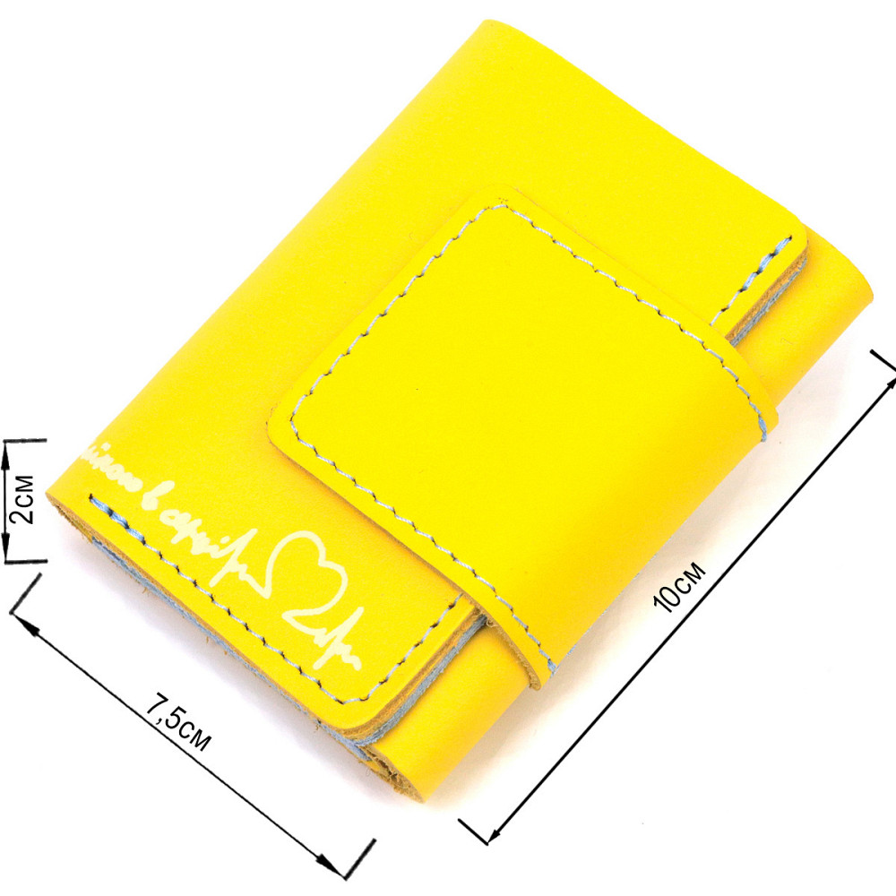 Компактне шкіряне портмоне в три додавання комбі двох кольорів Серце GRANDE PELLE 16730 Жовто-блакитне Київ - фото 9