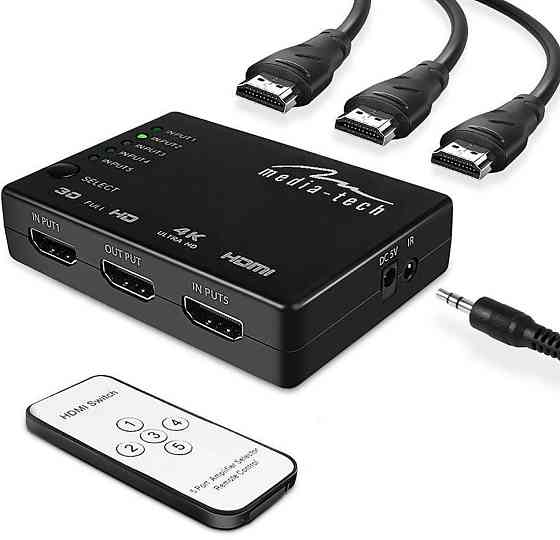 Комутатор HDMI 5xports HDMI switch, remote controlled, 4K resolution support Media-Tech Винница