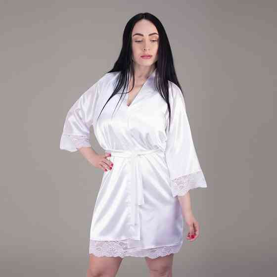 Халат жіночий атласний із мереживом Білий S Харків