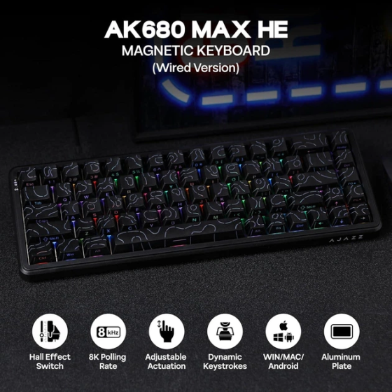Игровая механическая клавиатура Ajazz AK680 MAX Black: Магнитные свечи, Rapid Trigger, RGB, Hot-Swap, 65% (Б/У, Состояние 10/10) Киев