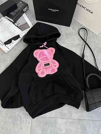 Жіноча тепла оверсайз худі з рожевим ведмедиком тринитка на флісі Одеса