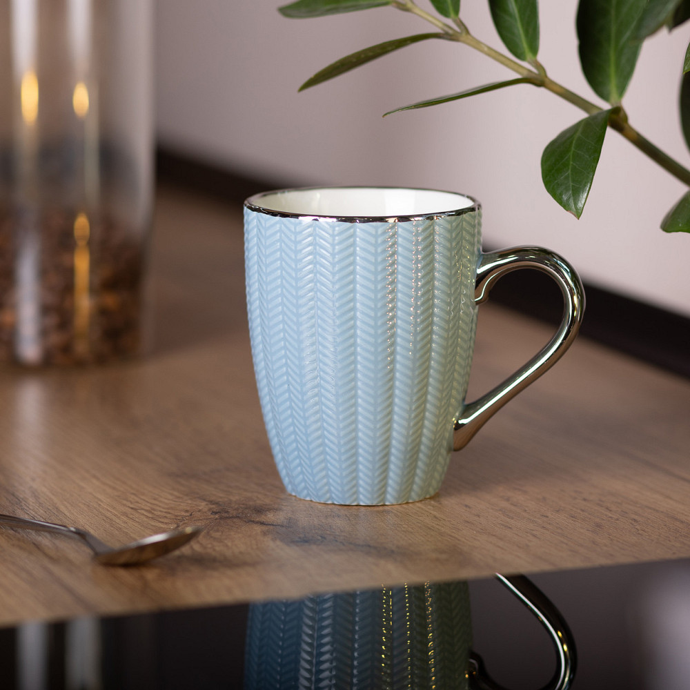 Чашка порцелянова 400 (мл) зі сріблястим обідком і ручкою Блакитна RX-N231315BL Коломия - фото 5