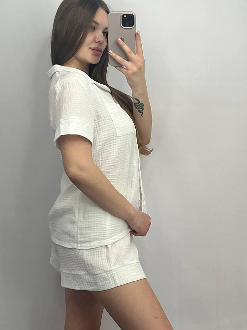 Муслінова жіноча піжама з шортами Молочний L Харків - фото 5