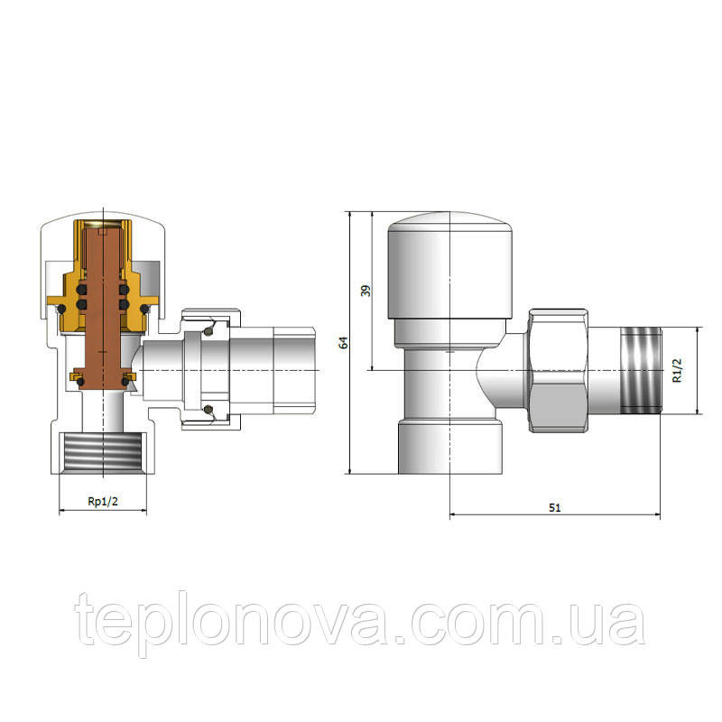 Комплект вентилів термостатичний Vario Term ROYAL, кутовий, хром. Чернівці - фото 6