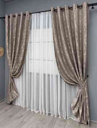 Комплект штор на люверсах VR-Textil Жакард Sultan YL № 1669ш Какао 150х250 см 2 шт (37-0184) Київ